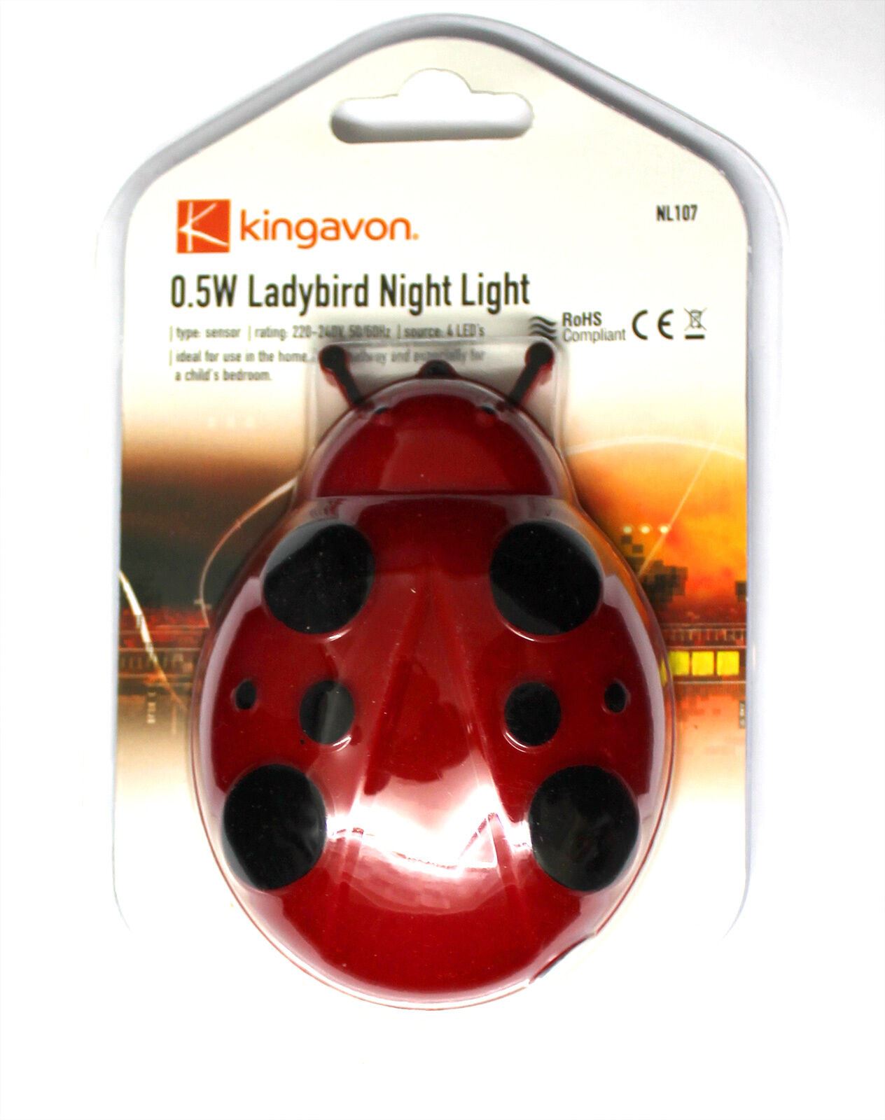 0.5W LED Night Light Plugin Ladybird Home Hallway Child Safety Bedroom