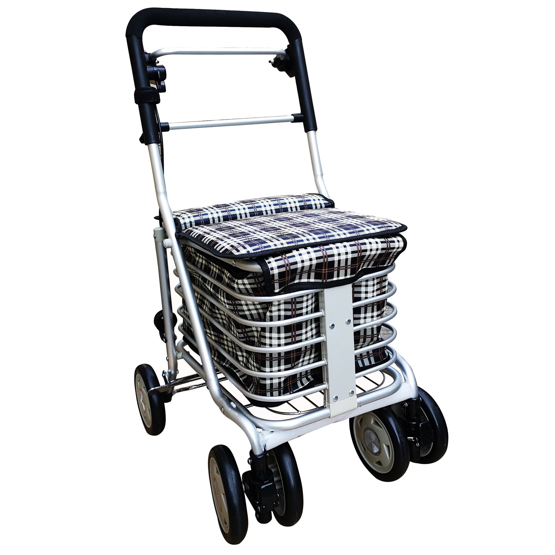 6 Wheeled Sit & Go Shopping Trolley With Adjustable Handle Height