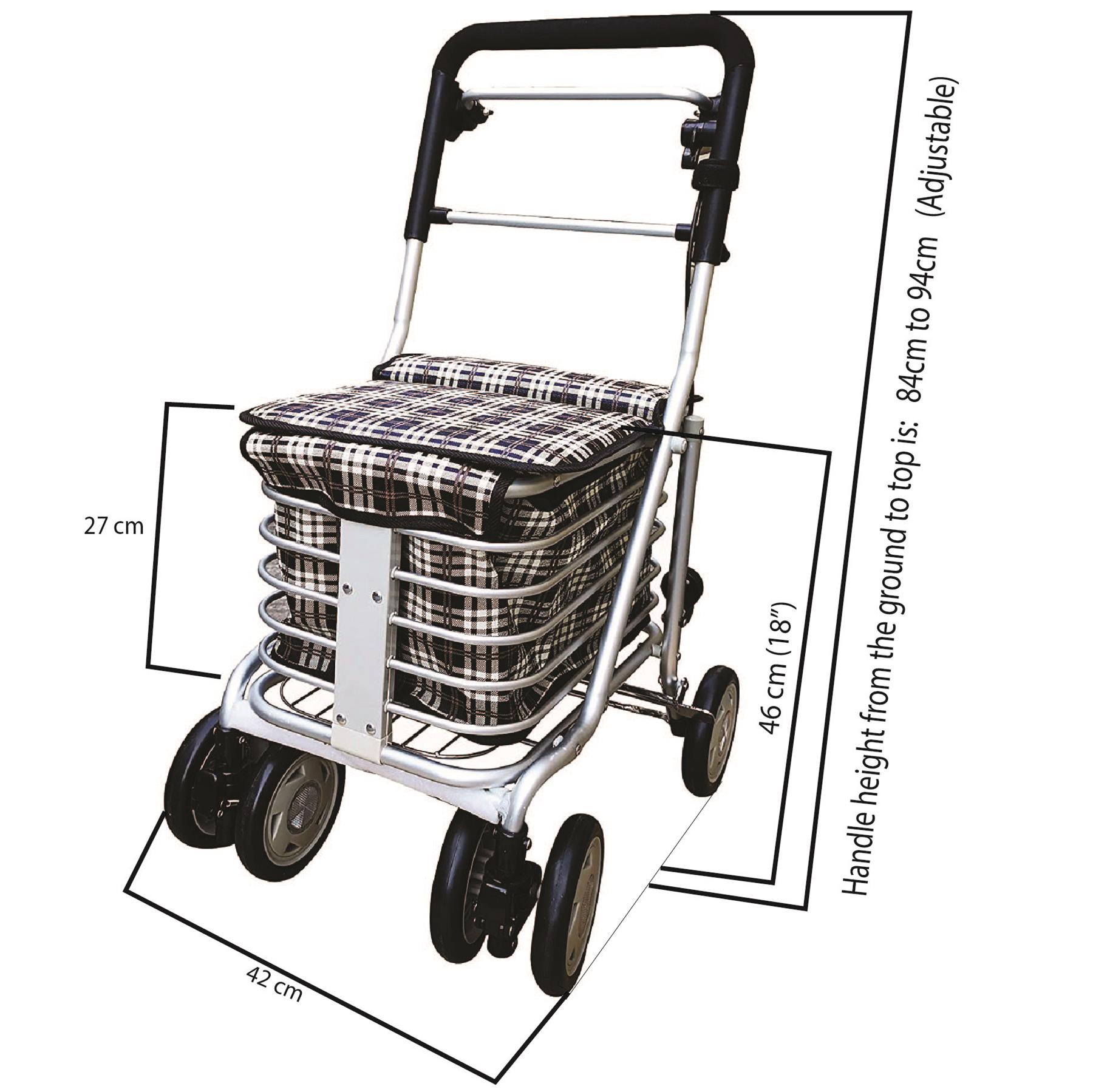 4 Wheeled Sit & Go Shopping Trolley With Adjustable Handle Height