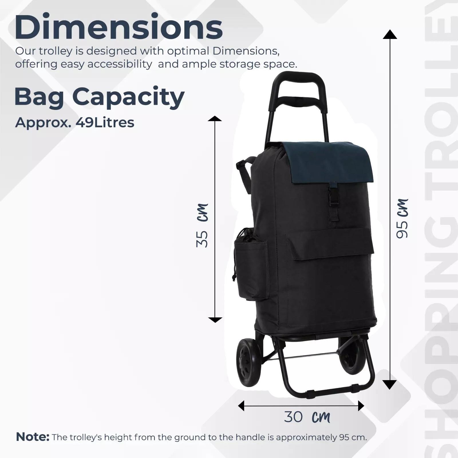 Lightweight Folding Shopping Trolley 2 Wheels Insulated Bag Luggage Grocery Cart - Picture 9 of 12