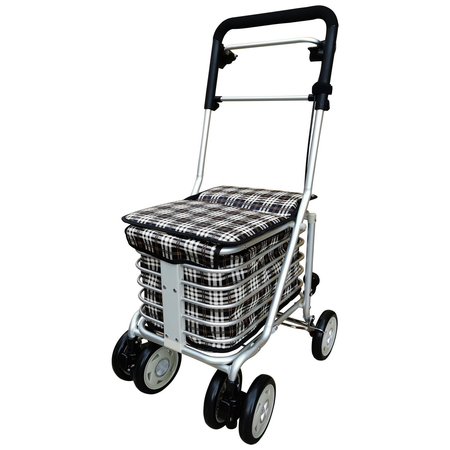 4 Wheeled Sit & Go Shopping Trolley With Adjustable Handle Height