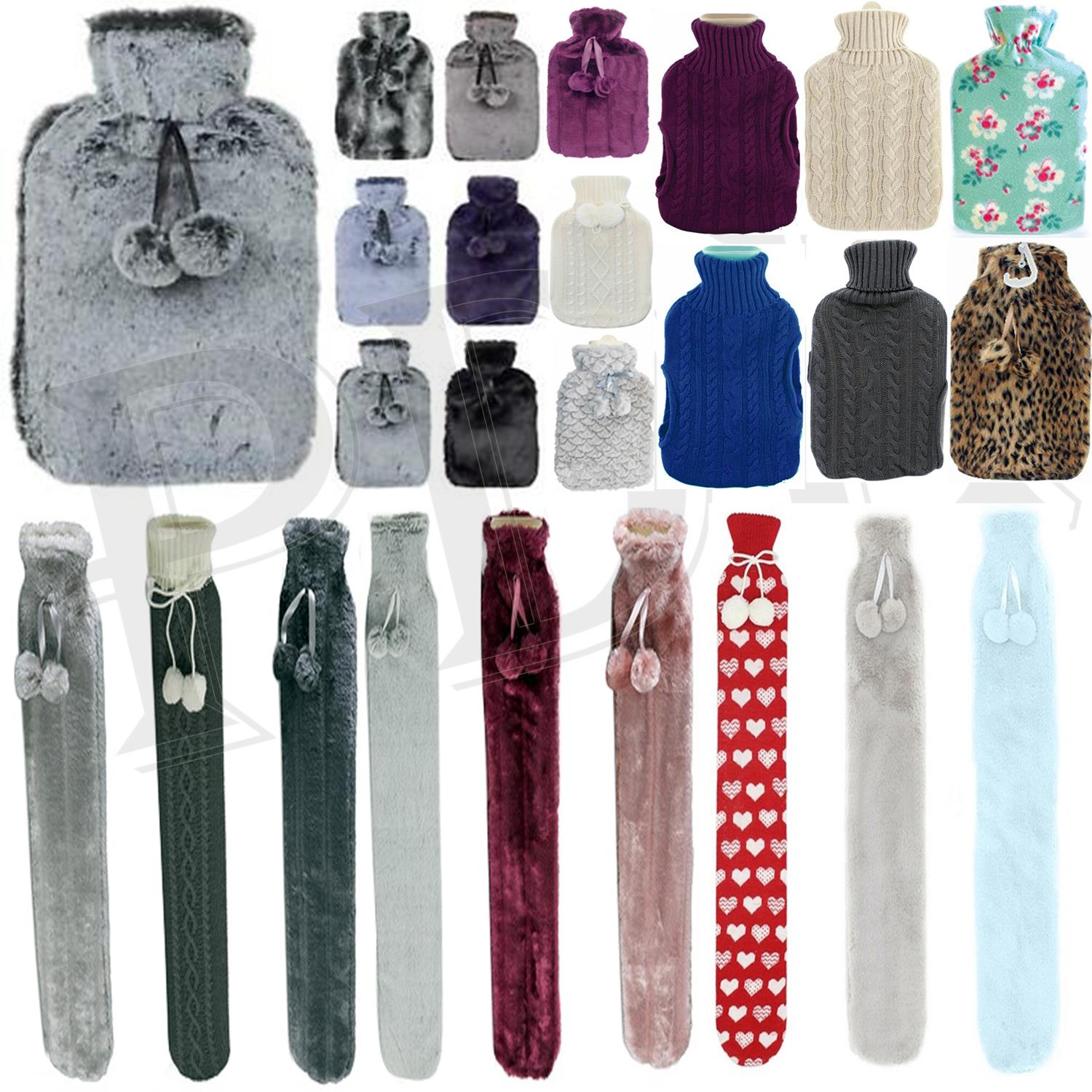2L Extra Long Hot Water Bottle With Faux Fur Removable Cover Full Body