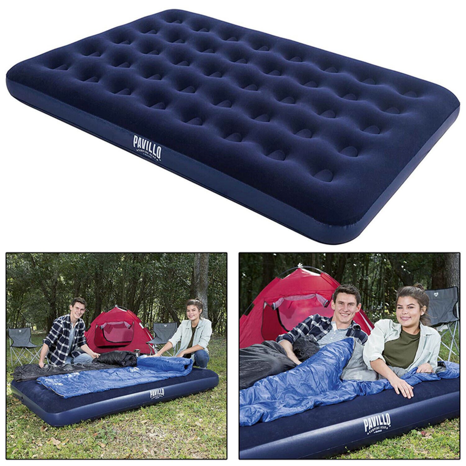 BESTWAY INFLATABLE SINGLE DOUBLE FLOCKED AIR BED CAMPING AIRBED