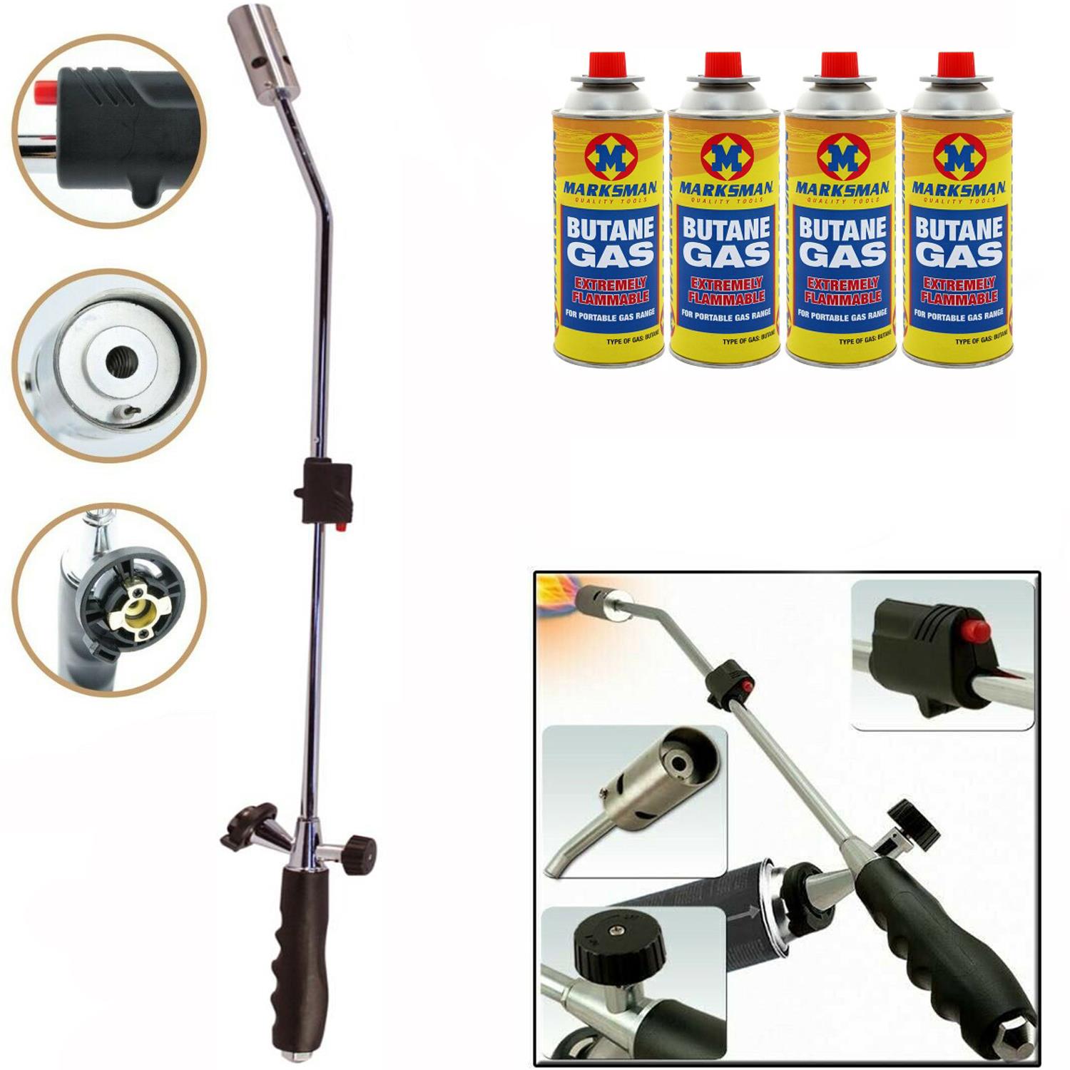 Weed Wand with 4 Butane Gas Canisters Blowtorch Garden Torch Weeds