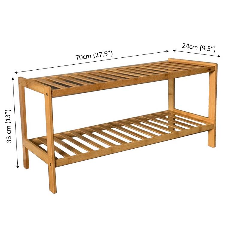 2/3 TIER BAMBOO SHOE FOOTWEAR RACK ORGANISER WOODEN STORAGE SHELVES STAND SHELF - Picture 4 of 14