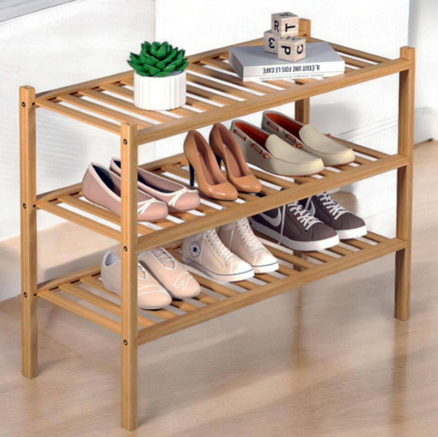 2/3 TIER BAMBOO SHOE FOOTWEAR RACK ORGANISER WOODEN STORAGE SHELVES STAND SHELF - Picture 11 of 14