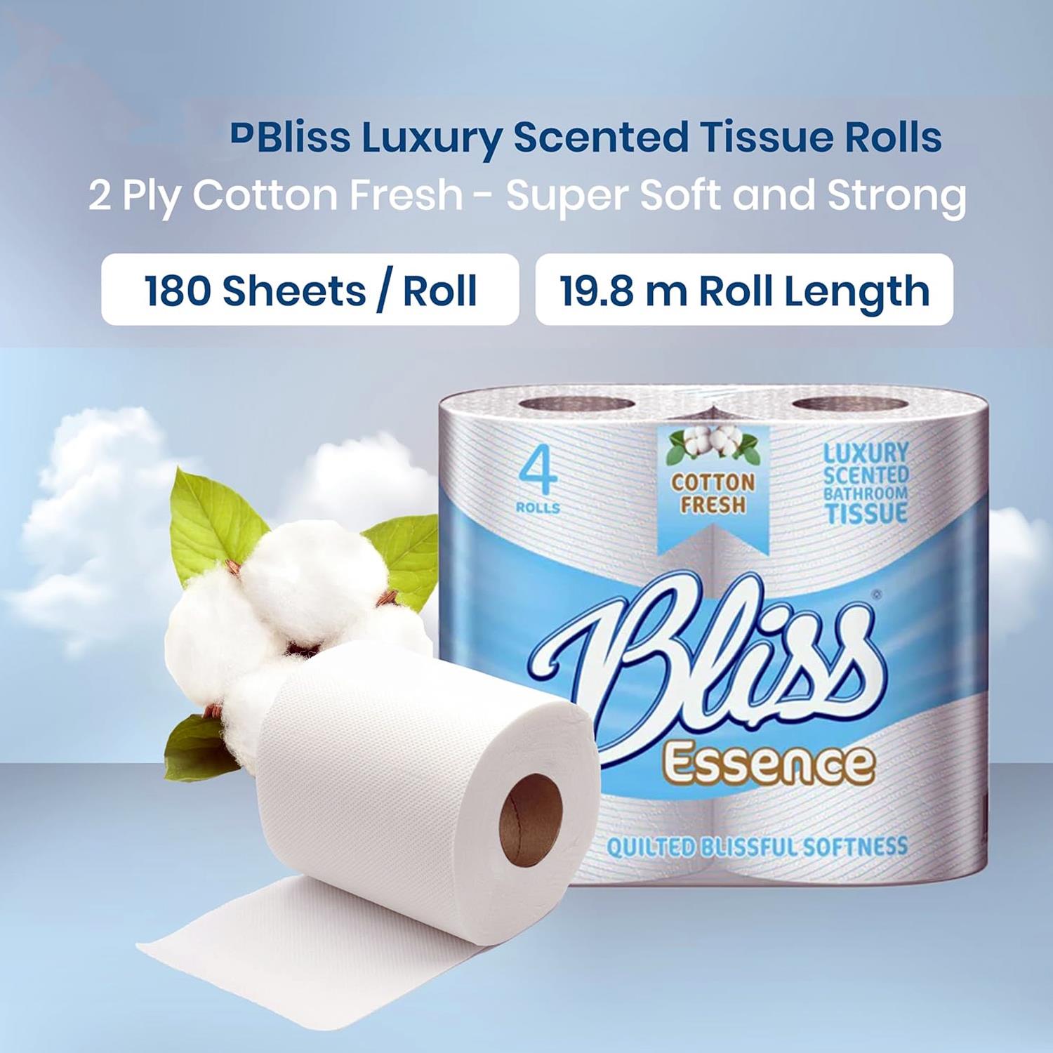 40 x Bliss Essence Scented Luxury Quilted 2Ply Bathroom Toilet Tissue Paper Roll - Picture 3 of 15