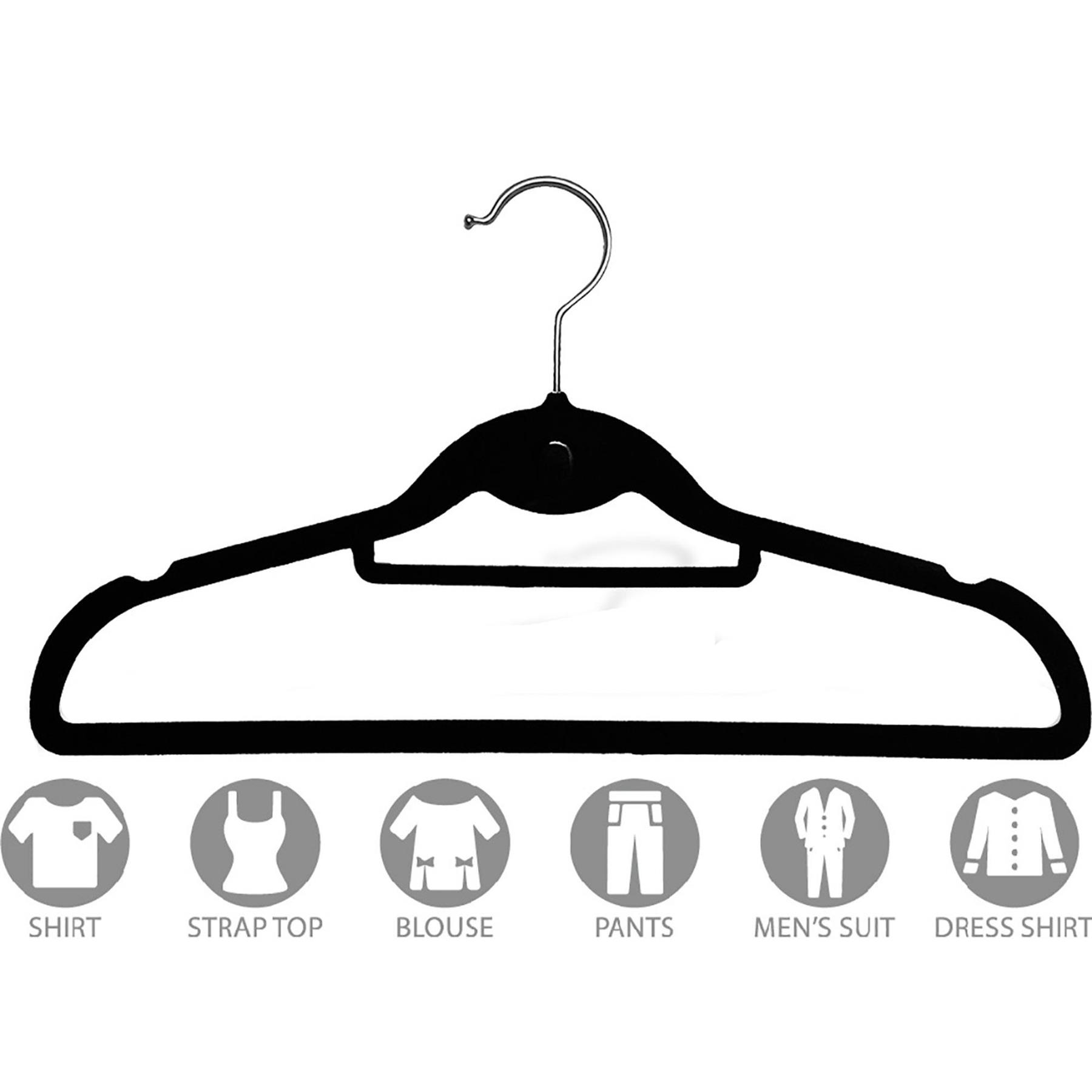 NON SLIP FLOCKED COAT CLOTHES HANGERS VELVET TROUSER HANGING SPACE SAVING HANGER - Picture 6 of 10