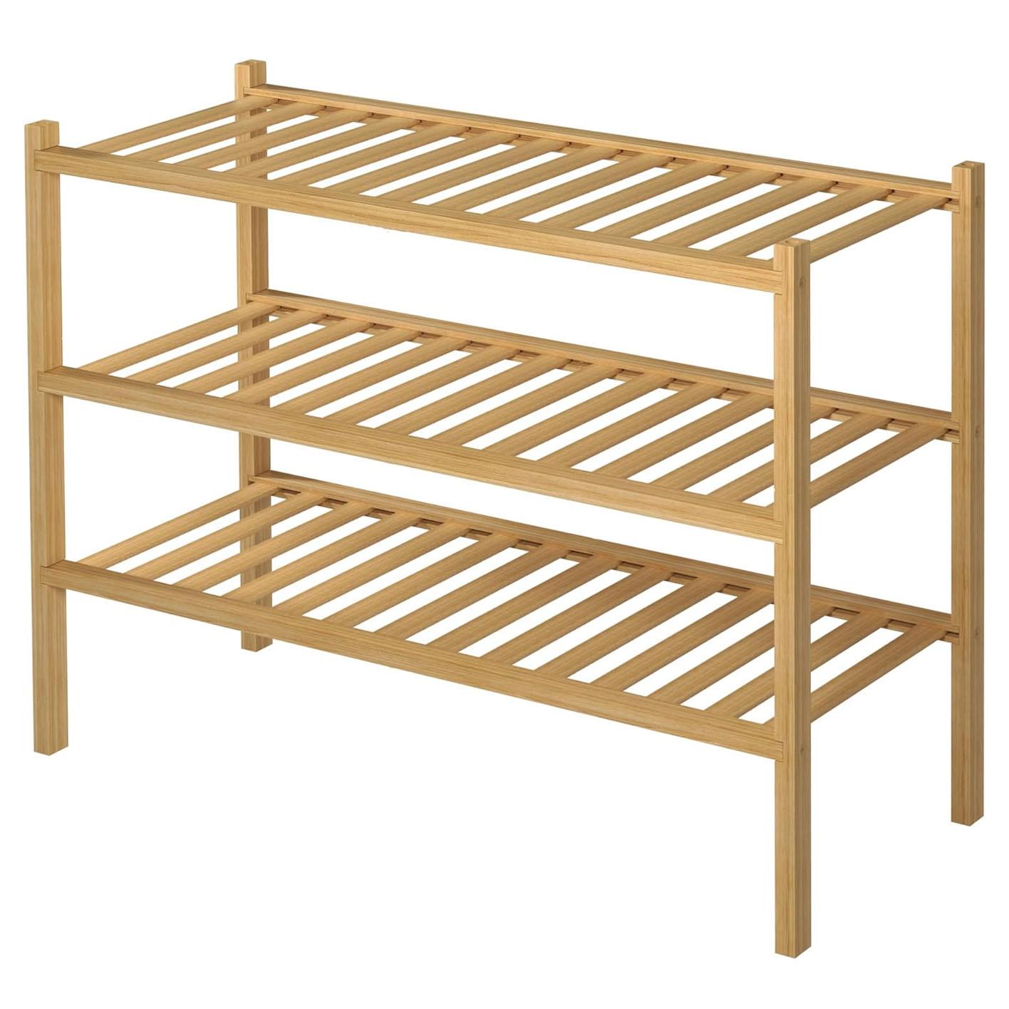 2/3 TIER BAMBOO SHOE FOOTWEAR RACK ORGANISER WOODEN STORAGE SHELVES STAND SHELF - Picture 9 of 14