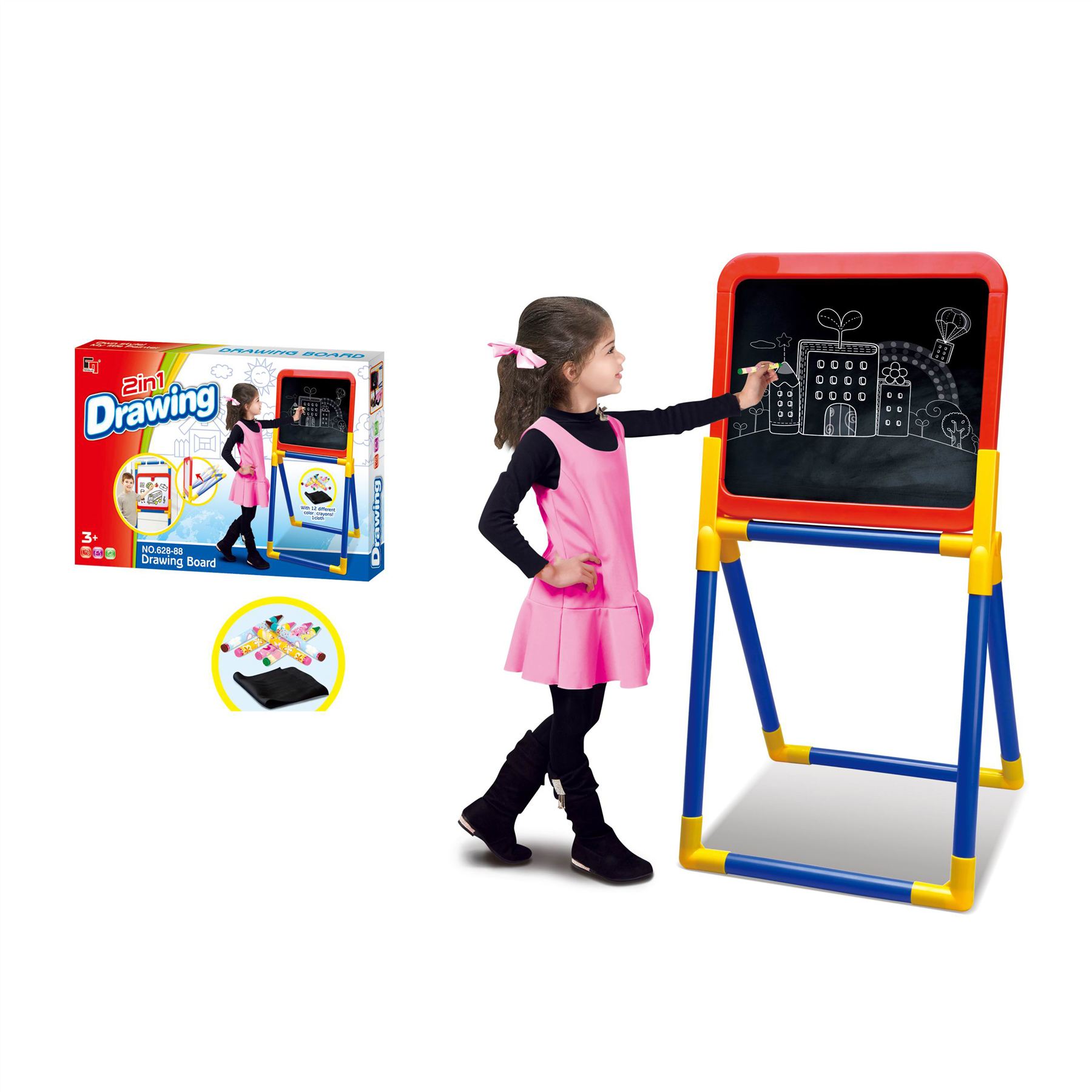 KIDS CHILDREN 2 IN 1 BLACKBOARD & WHITEBOARD EASEL CHALK DRAWING BOARD