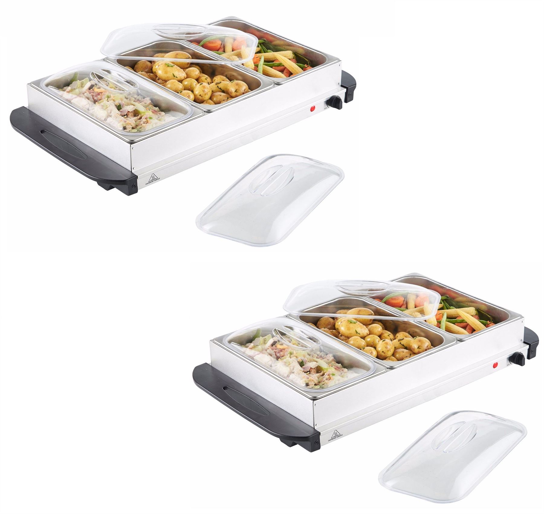 2 x BUFFET WARMER FOOD SERVER 300W STAINLESS STEEL 2.5L PAN LARGE HOT PLATE TRAY