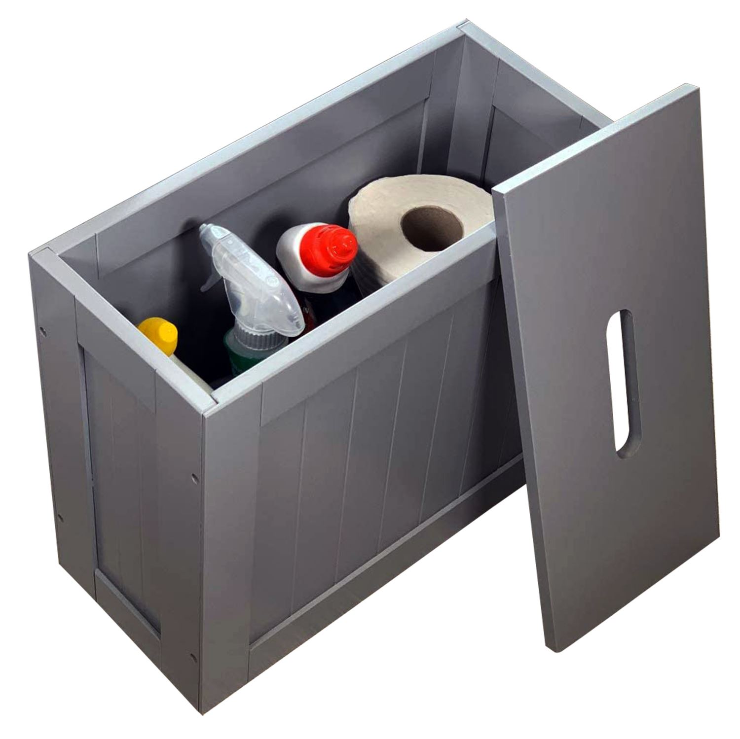 Wooden Slimline Shaker Unit Multi-purpose Bathroom Storage Toilet Rolls Lidded