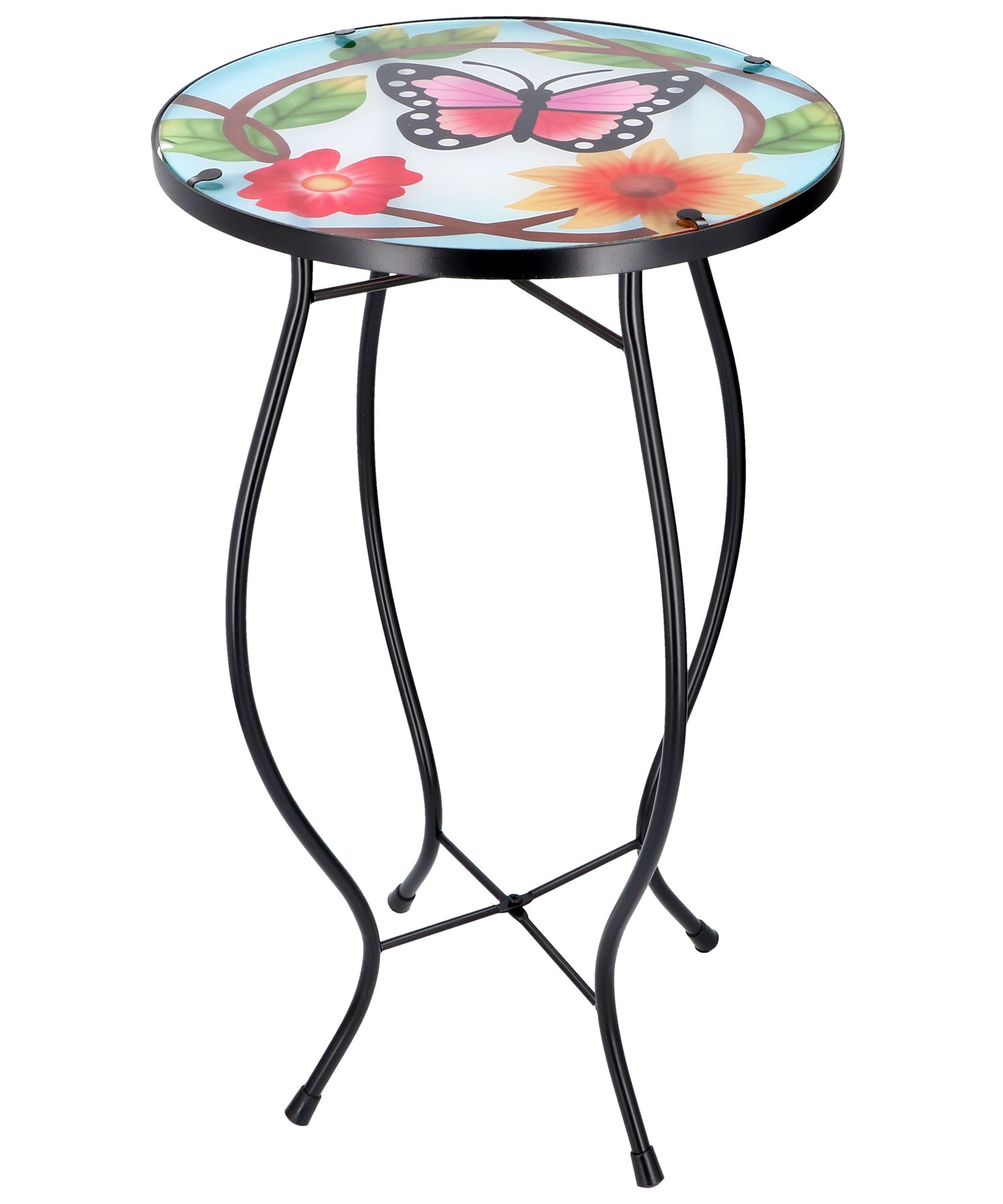 Round Side Coffee Patio Decor Table Mosaic Design Garden Flower Plant Iron/Glass