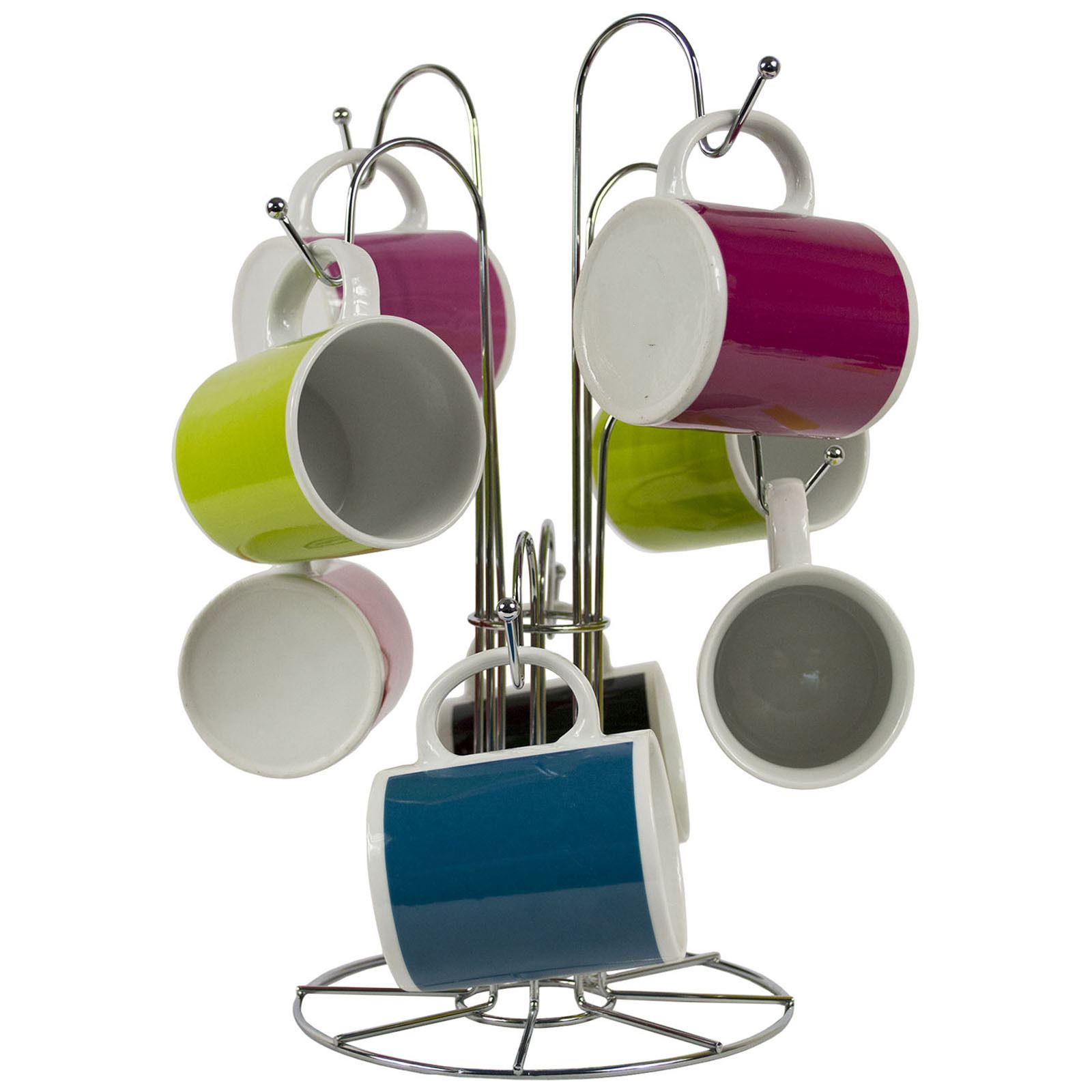 KITCHEN CHROME WIRE 8 CUP MUG TREE FREE STANDING MUG HOLDER RACK