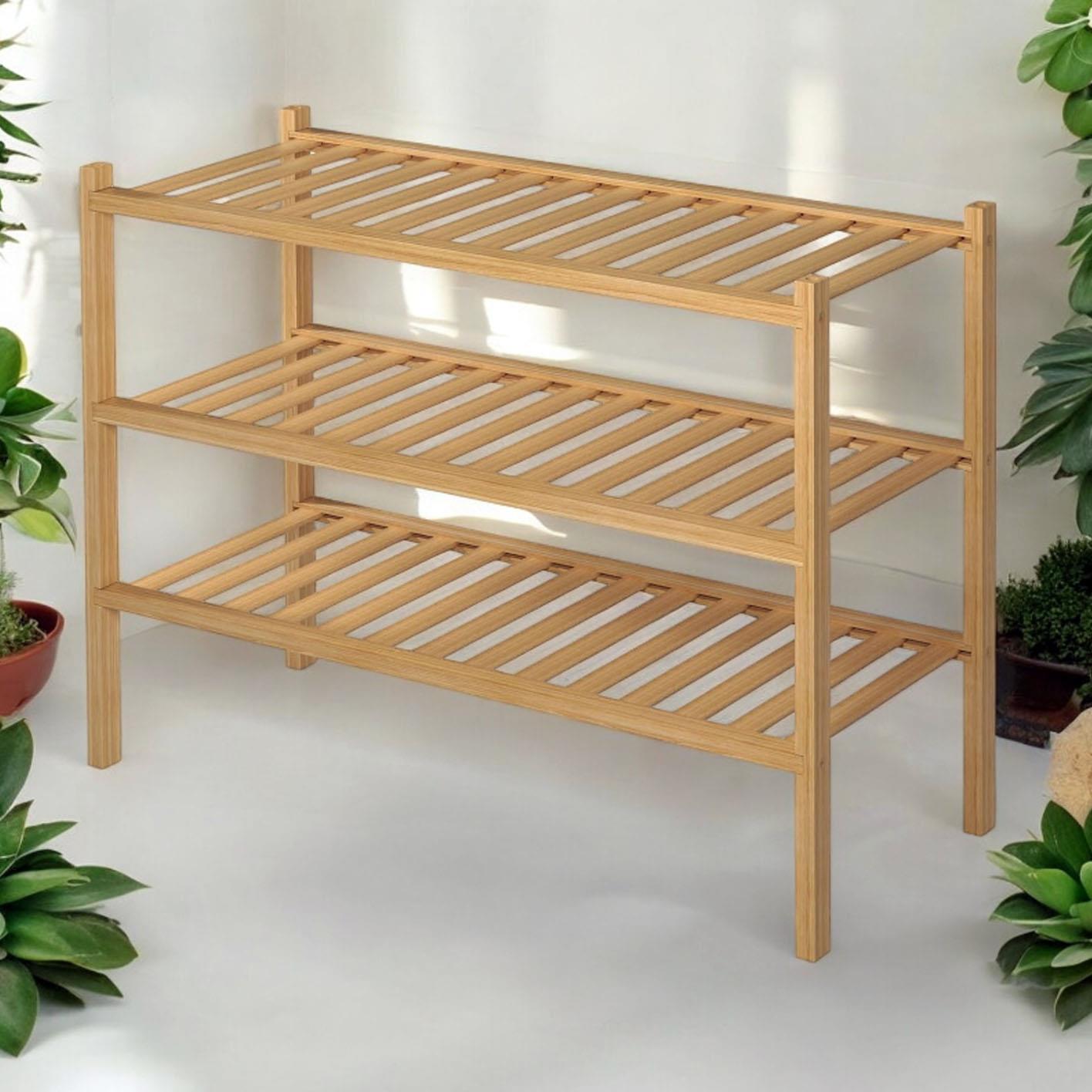 2/3 TIER BAMBOO SHOE FOOTWEAR RACK ORGANISER WOODEN STORAGE SHELVES STAND SHELF - Picture 10 of 14