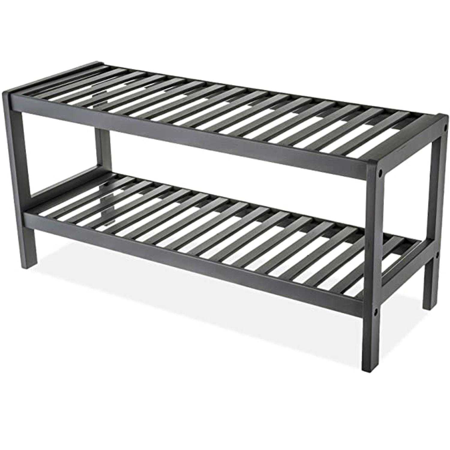 2/3 TIER BAMBOO SHOE FOOTWEAR RACK ORGANISER WOODEN STORAGE SHELVES STAND SHELF - Picture 3 of 14