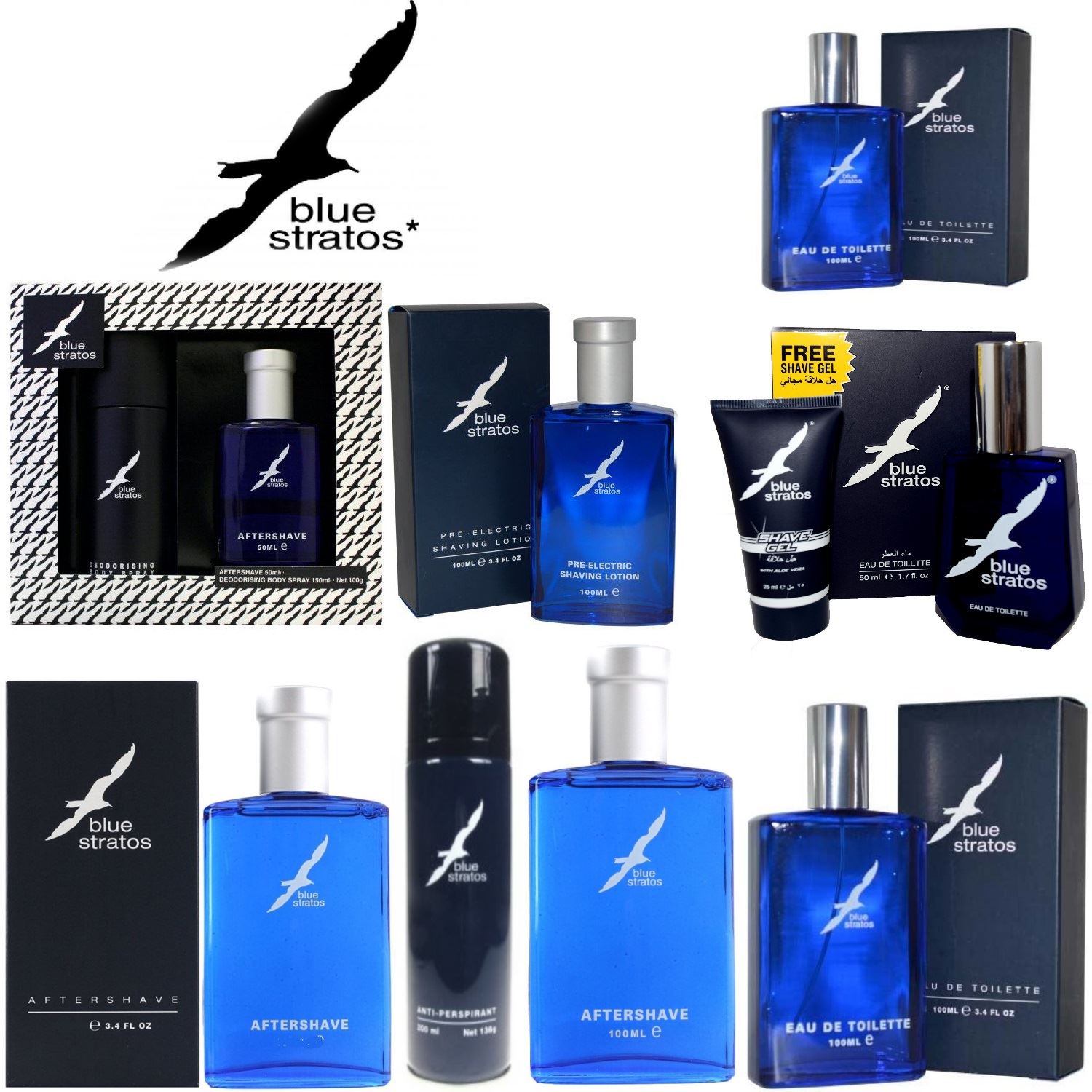 Blue Stratos Aftershave Deodorant Eau De Toilette Shaving Lotion Gift