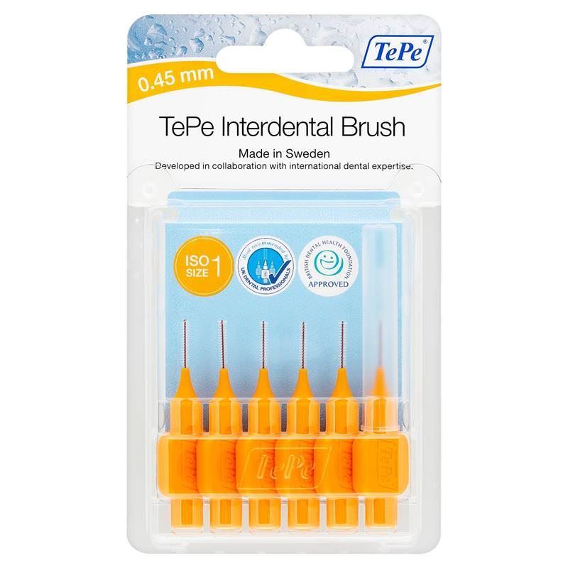 TePe Interdental Brush ISO Size 1 0.45mm Pack of 6 Orange