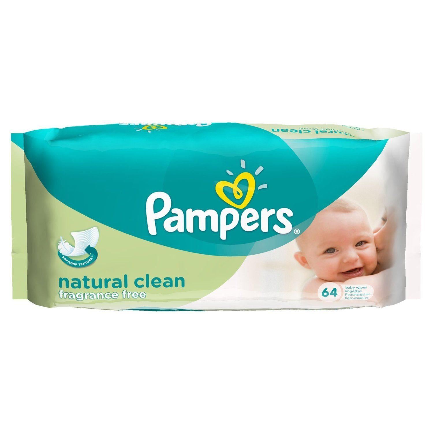 Pampers Natural Clean Fragrance Free Baby Wipes 64 Wipes 1 2 3 6 12