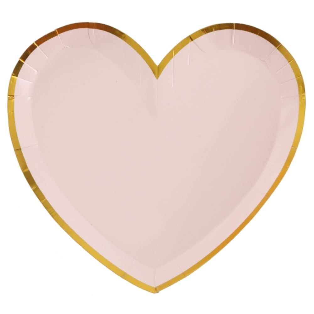 10 Pink Heart Paper Plates, Gold Foiled Paper Plates, Girls Birthday