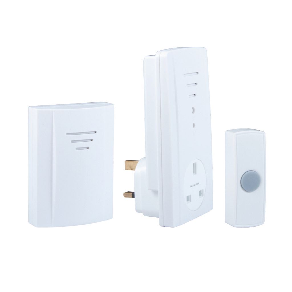 Byron B323 Wireless Plug In Door Bell 2 Sounds Chime Kit + Portable