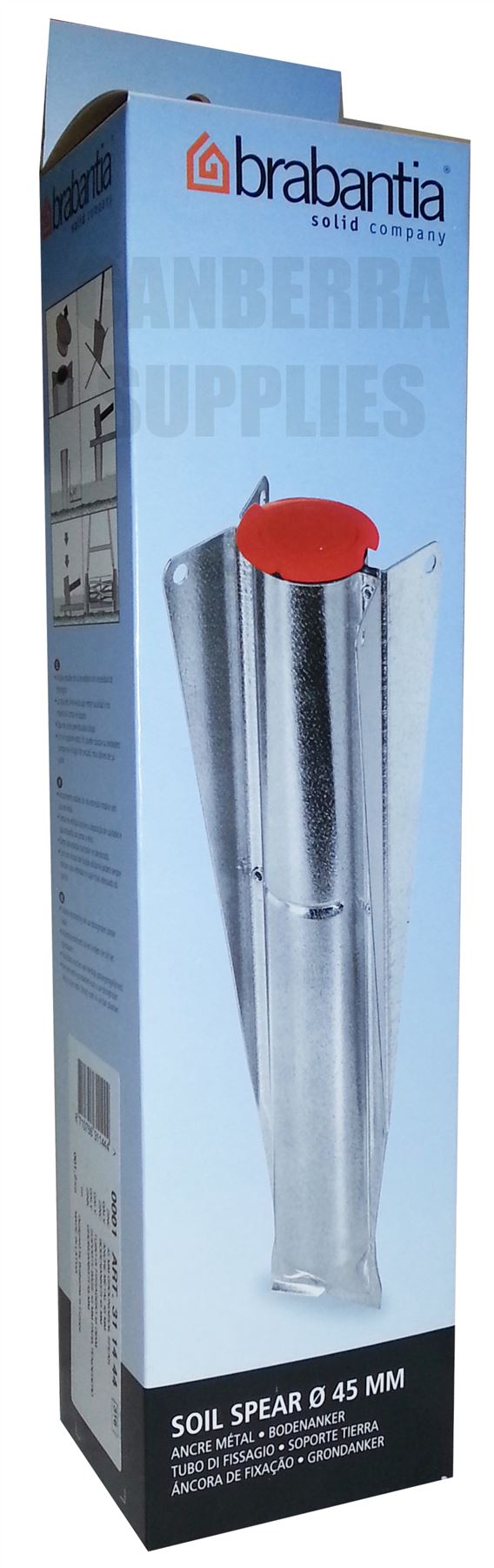 BRABANTIA 45MM GARDEN ROTARY LINE METAL SOIL SPEAR SPIKE WITH RED CAP