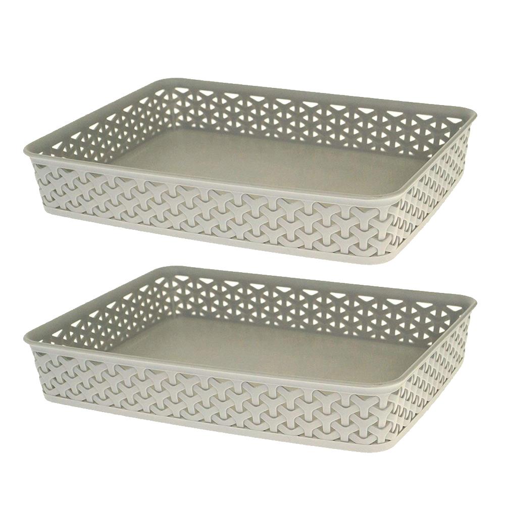 2 x Curver Rattan Plastic Storage Basket A4 Tray Fruit Vegetable Basket Grey 3253920095213 eBay