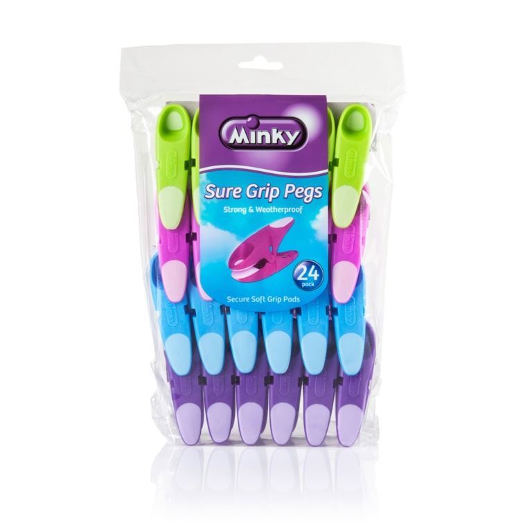Minky Sure Grip Colourful Plastic Clothes Weatherproof Pegs Pack 24