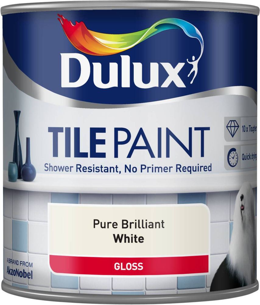 DULUX TILE PAINT GLOSS PURE BRILLIANT WHITE SHOWER RESISTANT NO PRIMER