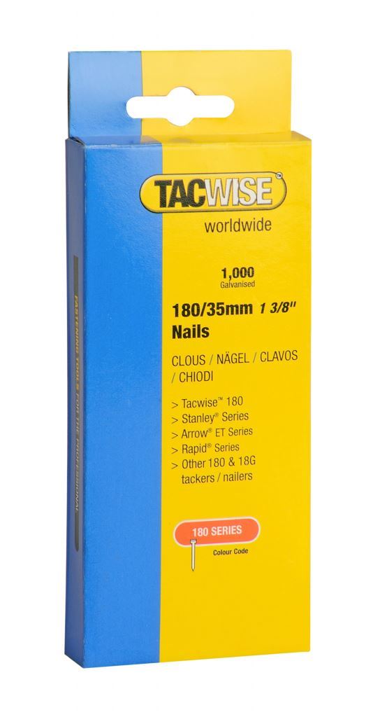 1000 Tacwise 35 mm Brad Clous 18 Jauge//18g//180 galvanisé pour pistolet 1 3//8/" qualité