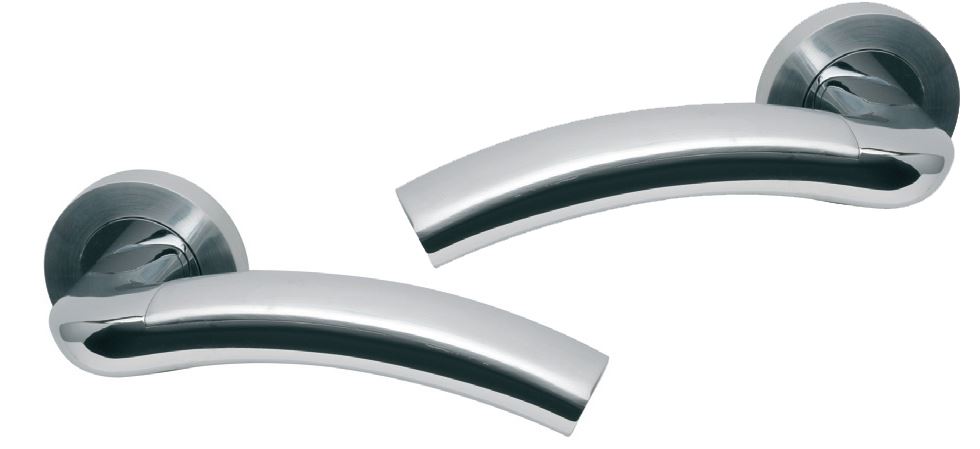 Gridlock Falcon Door Handles Round Rose Long Lever Polished Chrome 1 Pair