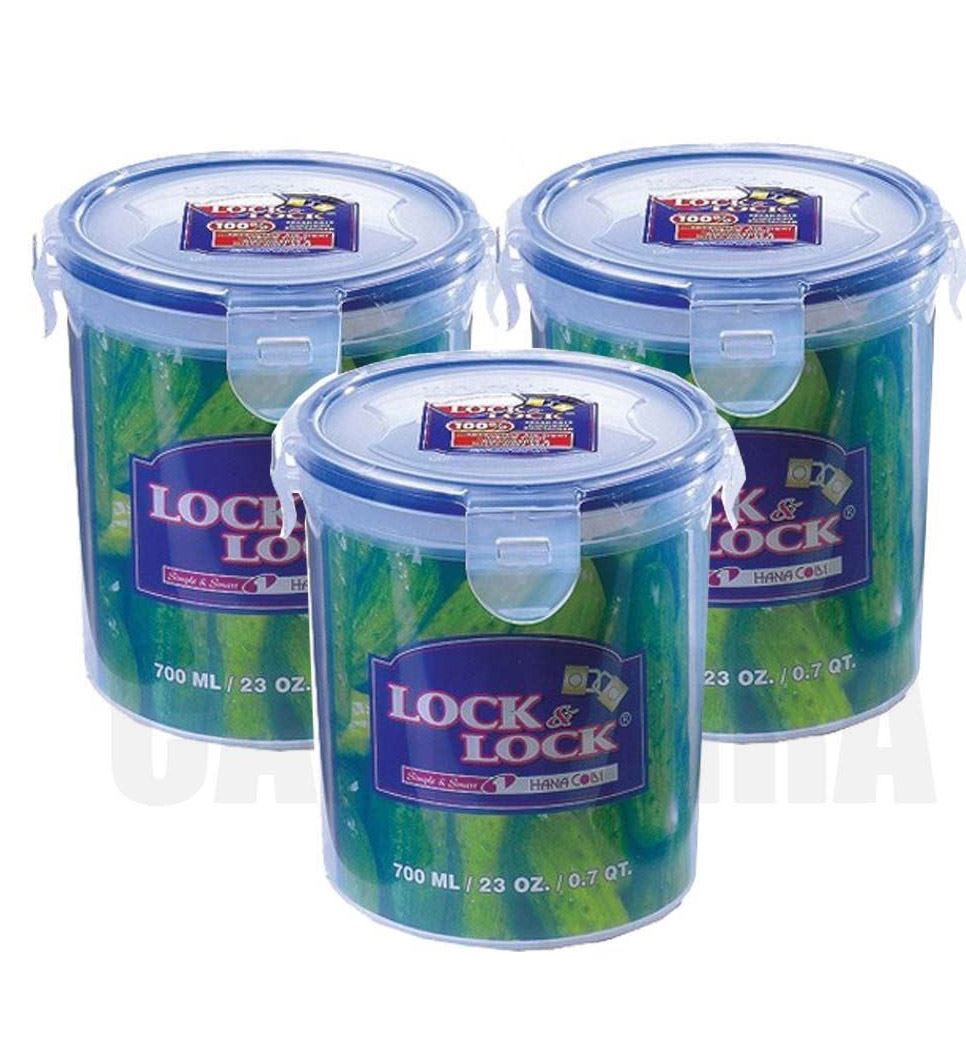 3 x LOCK & LOCK ROUND PLASTIC FOOD STORAGE LIQUID CONTAINER 700ML