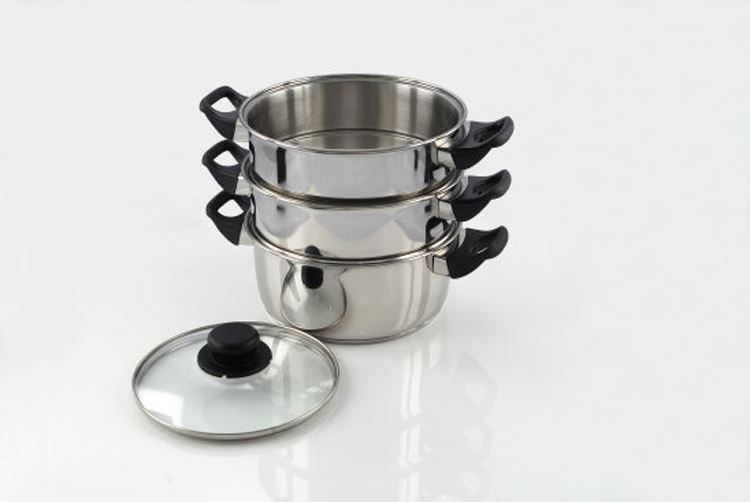 Pendeford Stainless Steel 20cm 3 Tier Steamer Steaming Pan Set With