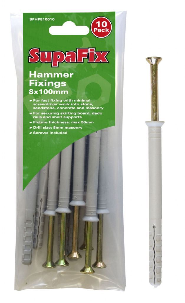 10 x SupaFix Hammer Fixings & Screws Stone Concrete Masonry M8 X 100