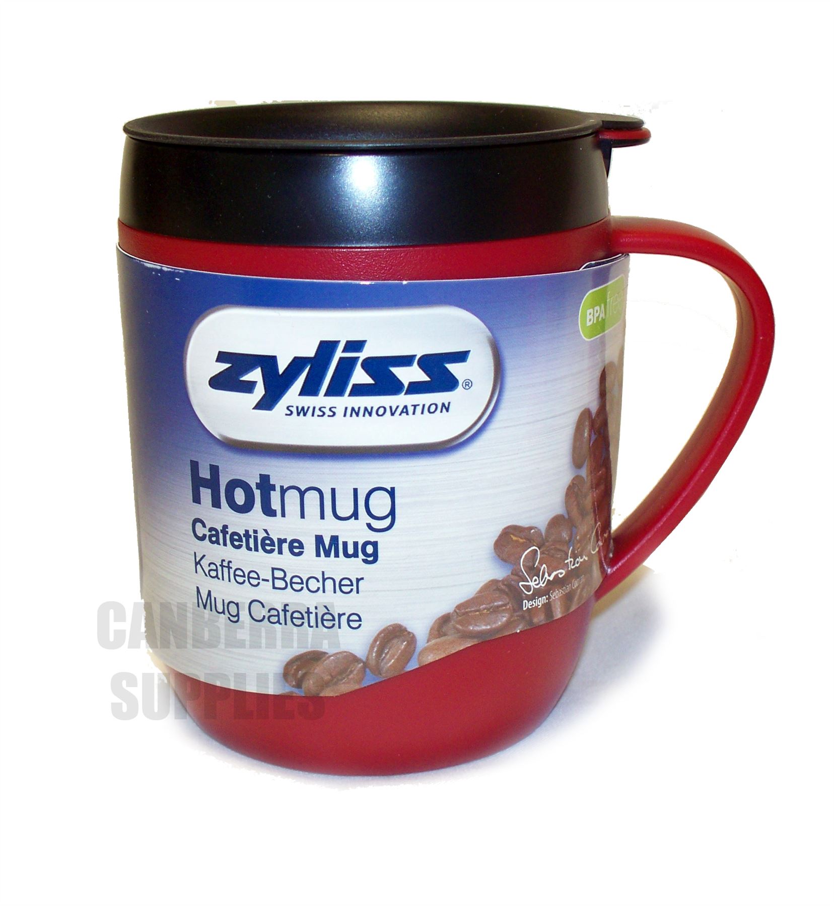 ZYLISS SMART CAFE ONE CUP COFFEE CAFETIERE HOT MUG WITH SPLASH LID - RED