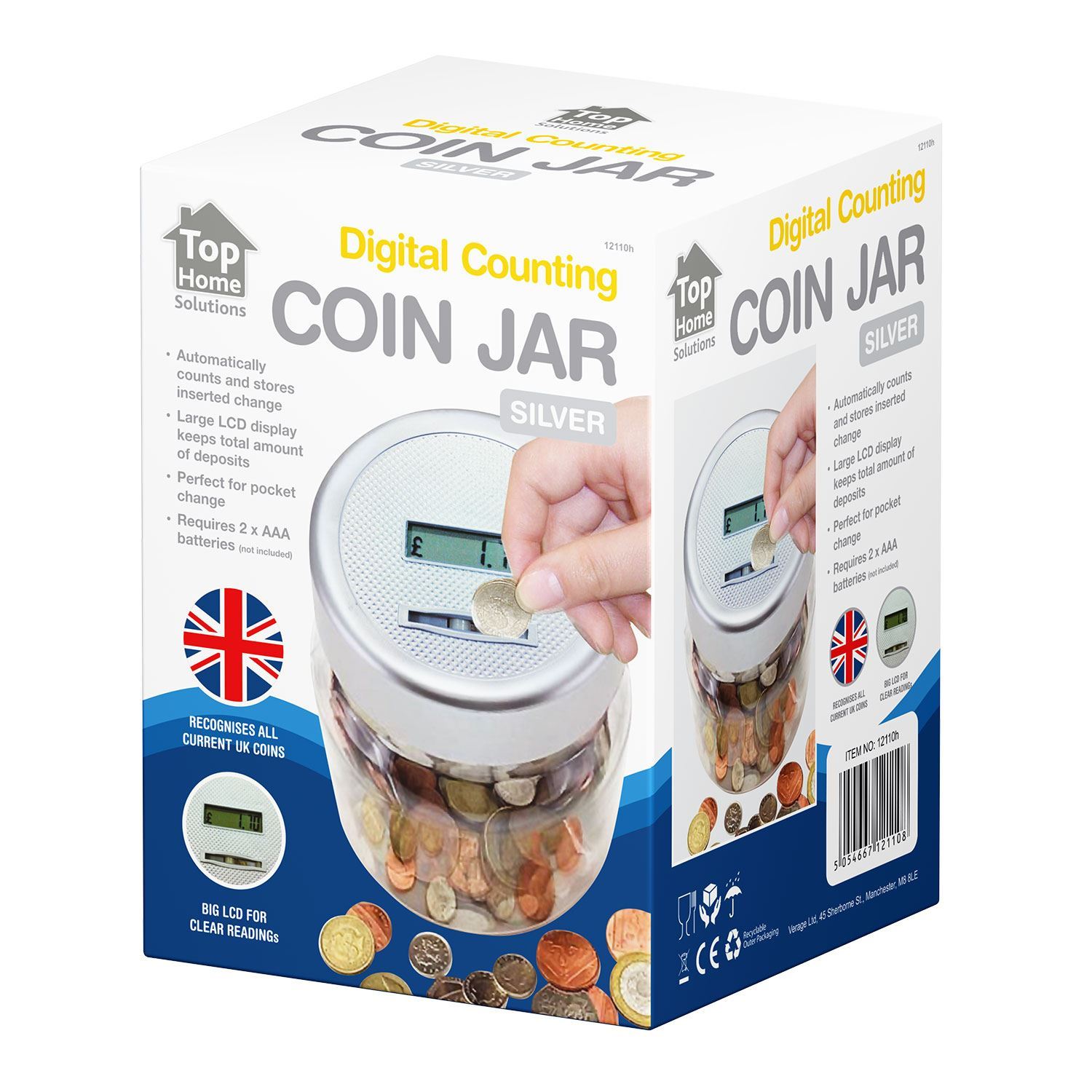 LCD Display Silver Digital Coin Counter Jar Sorter Saving Money Box