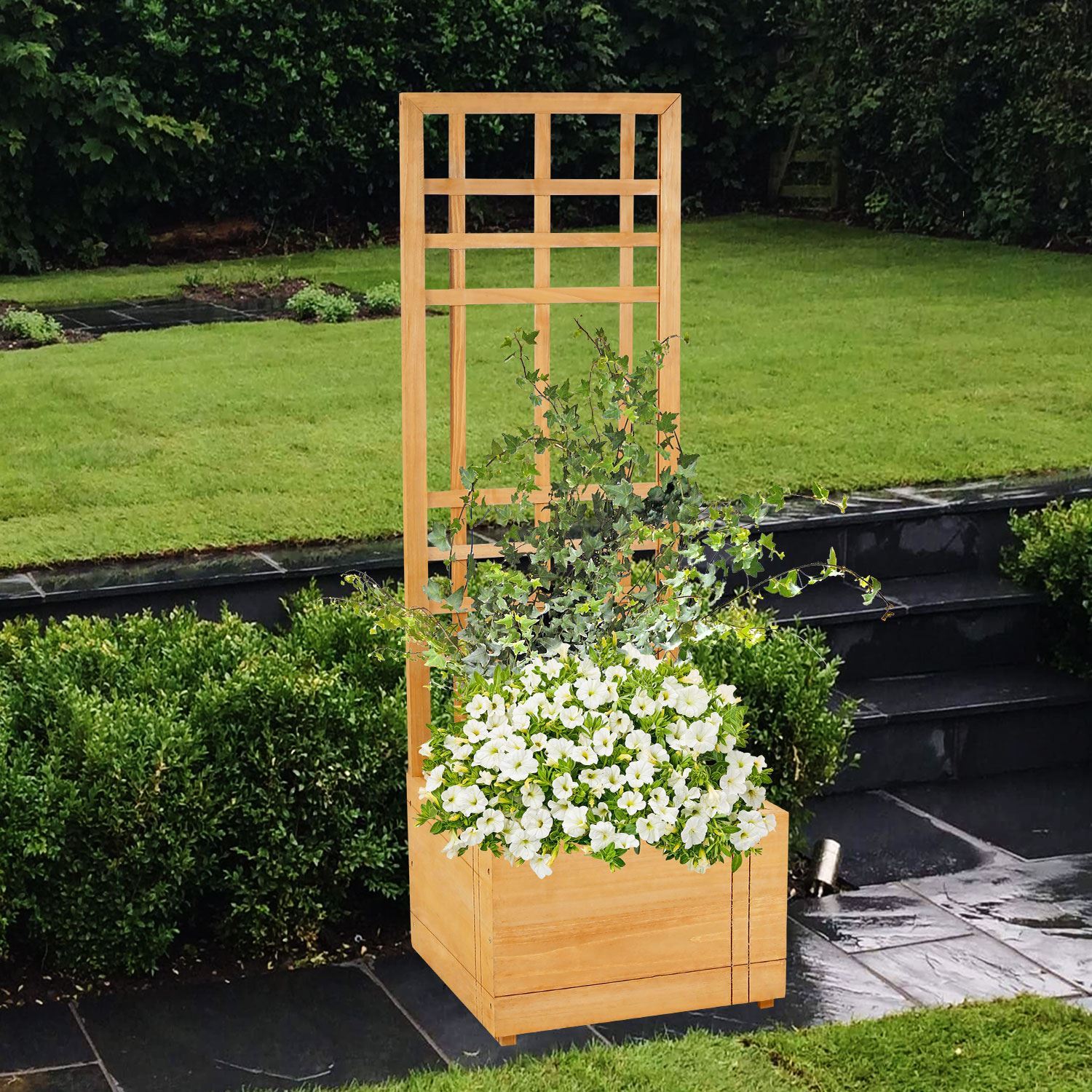 Planter with Lattice Trellis Large Wooden Flower Plant Box
