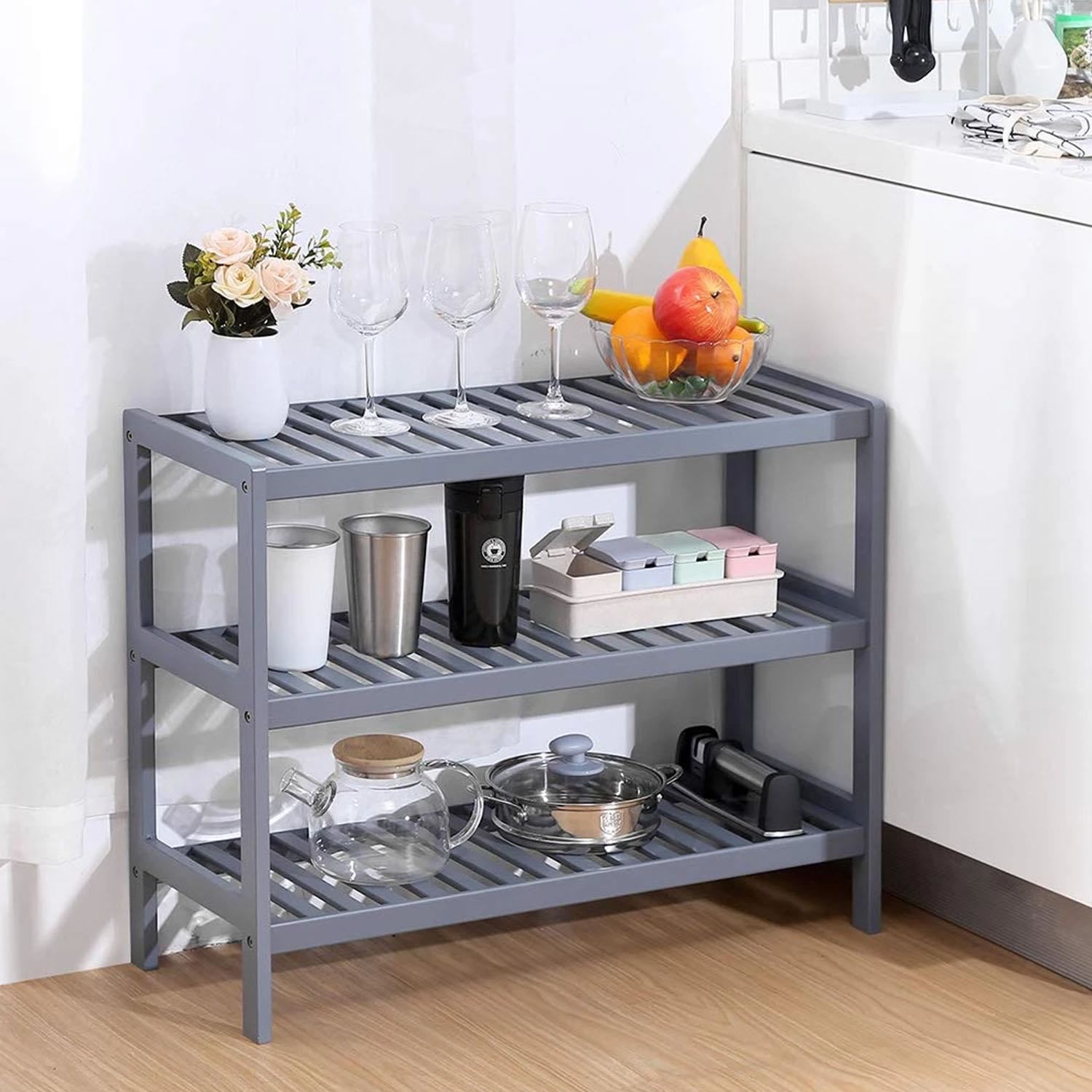 3 Tier Space Saving Bamboo Storage Shelf Rack Unit Organiser Multi