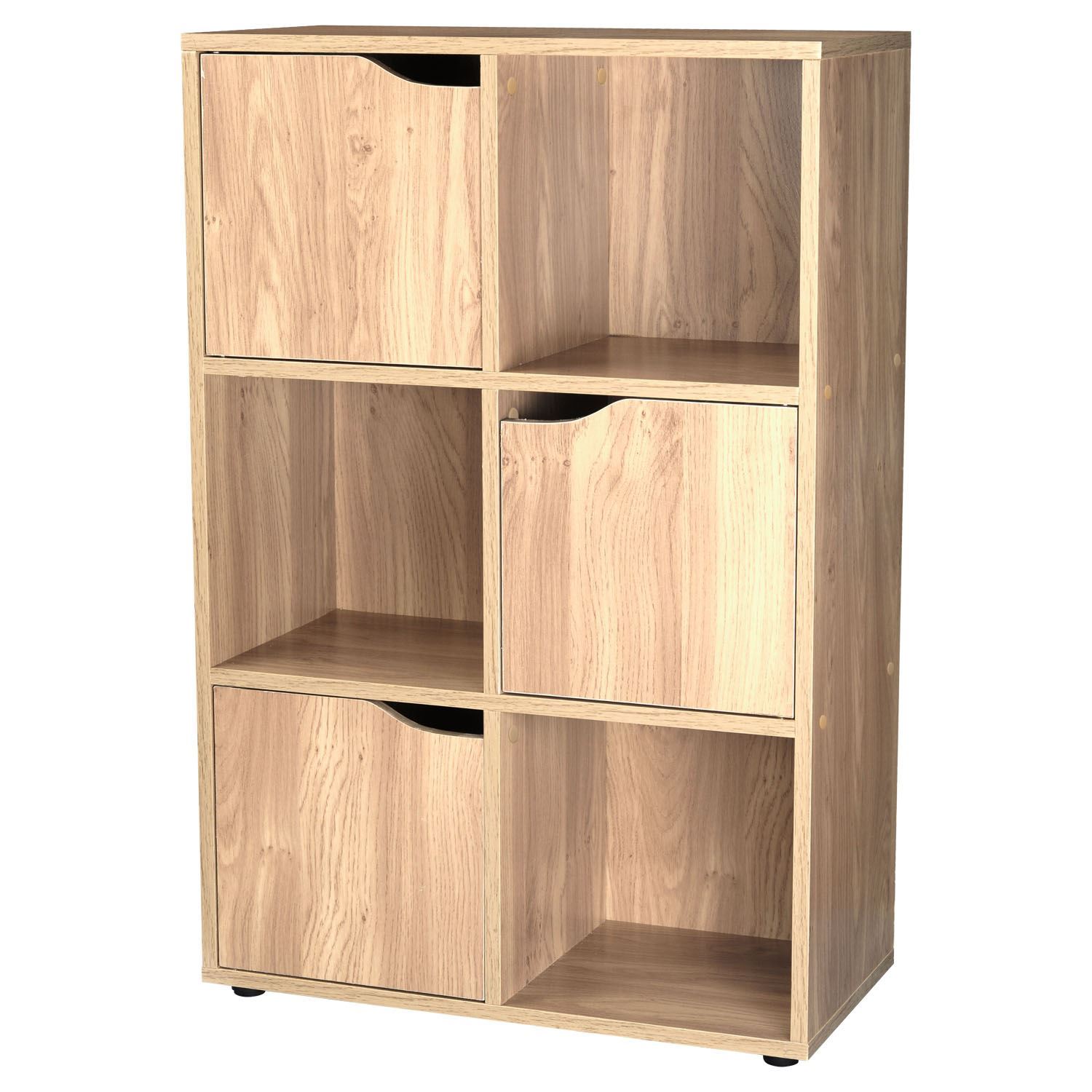 New 3 Door Oak 6 Cube Wooden Storage Unit Display Shelving Book Shelves