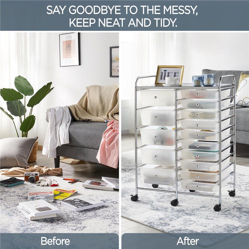 15 Drawers Storage Trolley Mobile Rolling Utility Cart Office Organizer - Picture 13 of 16