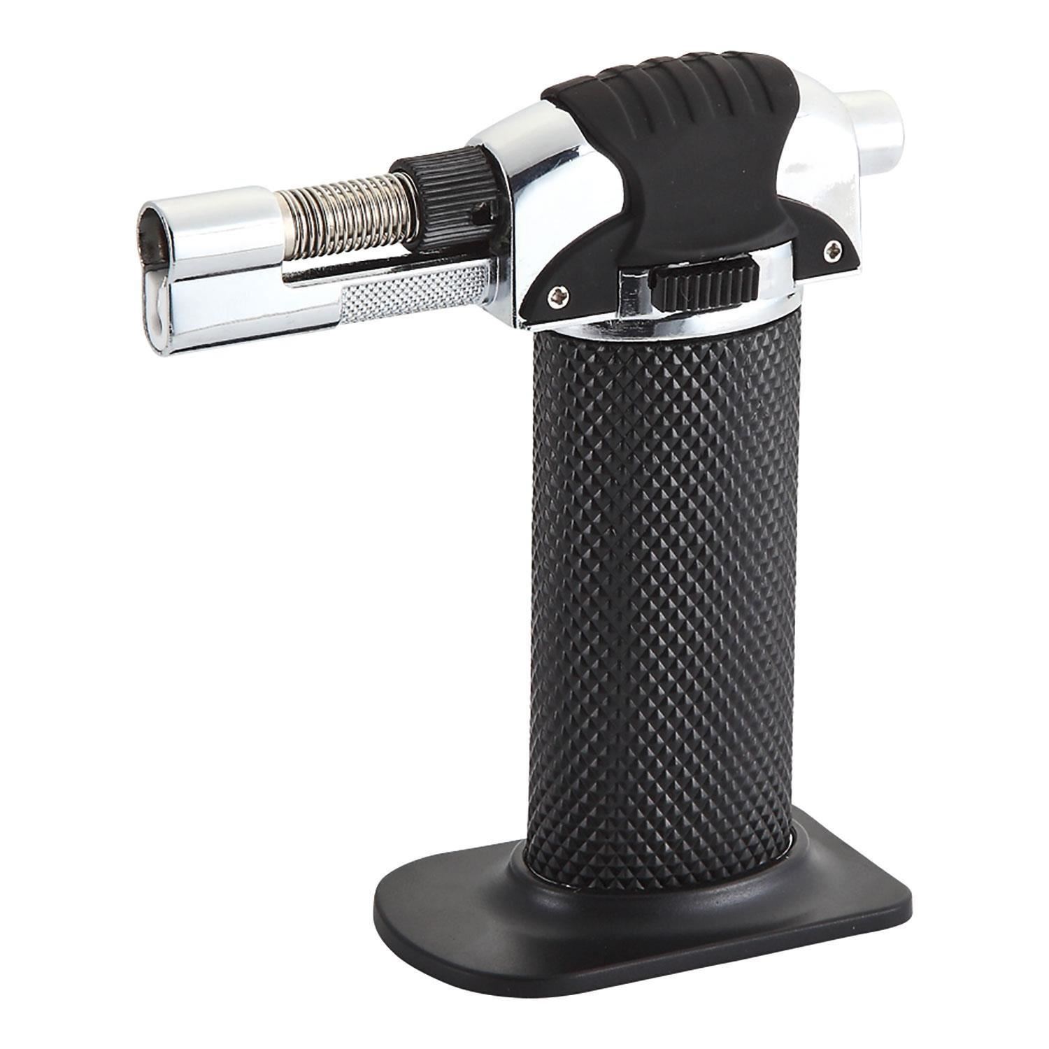 Kitchen Refillable Flamethrower Burner Butane Gas Flame Torch Safety Lock Silver