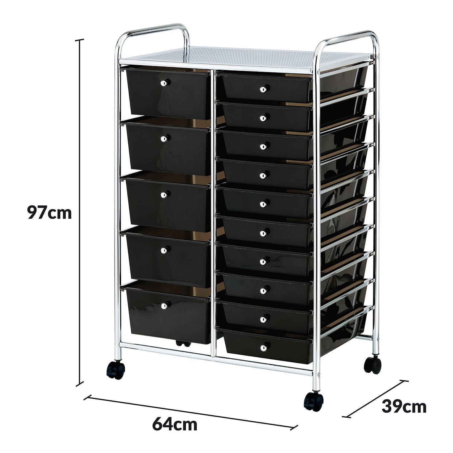15 Drawers Storage Trolley Mobile Rolling Utility Cart Office Organizer - Picture 8 of 16