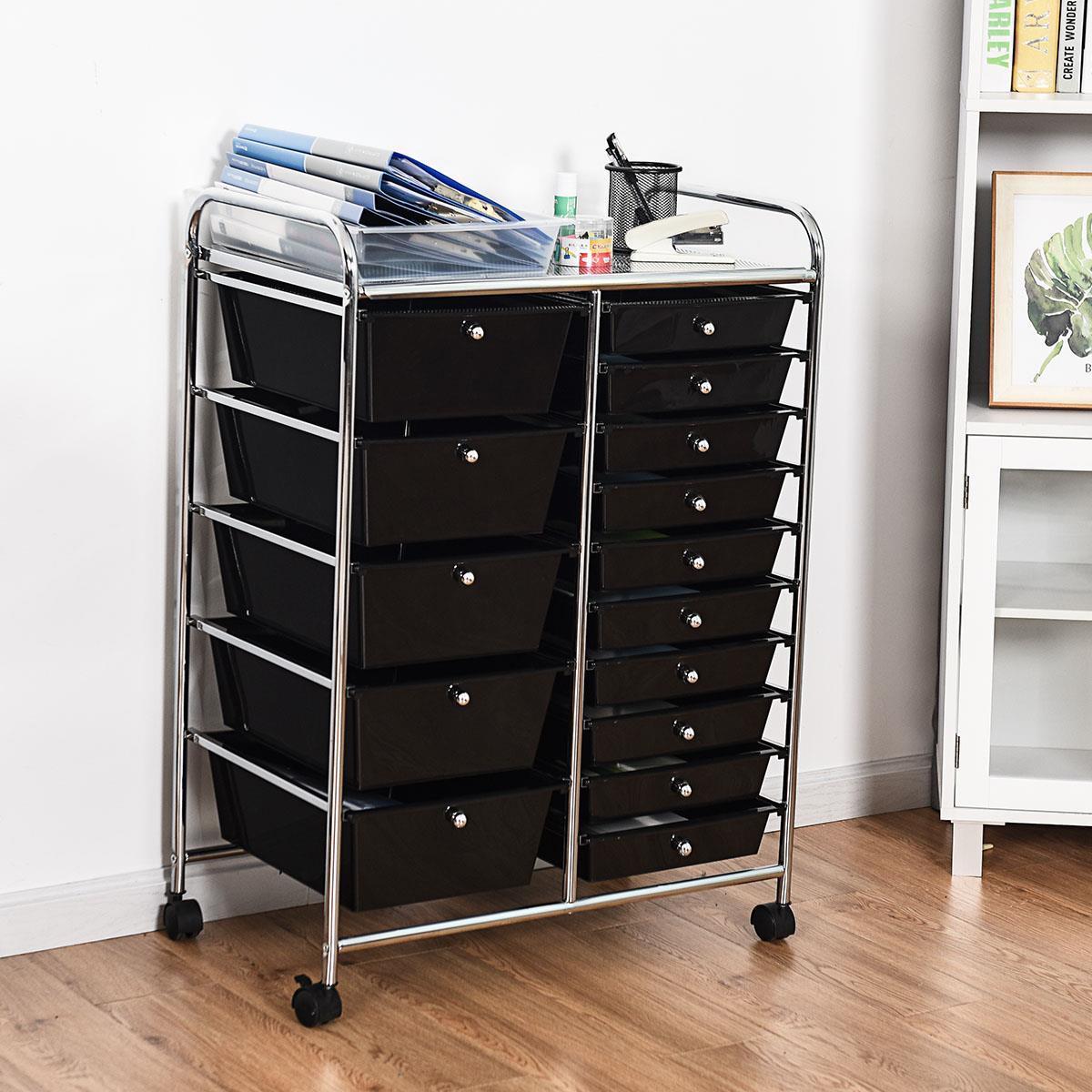 15 Drawers Storage Trolley Mobile Rolling Utility Cart Office Organizer - Picture 3 of 16