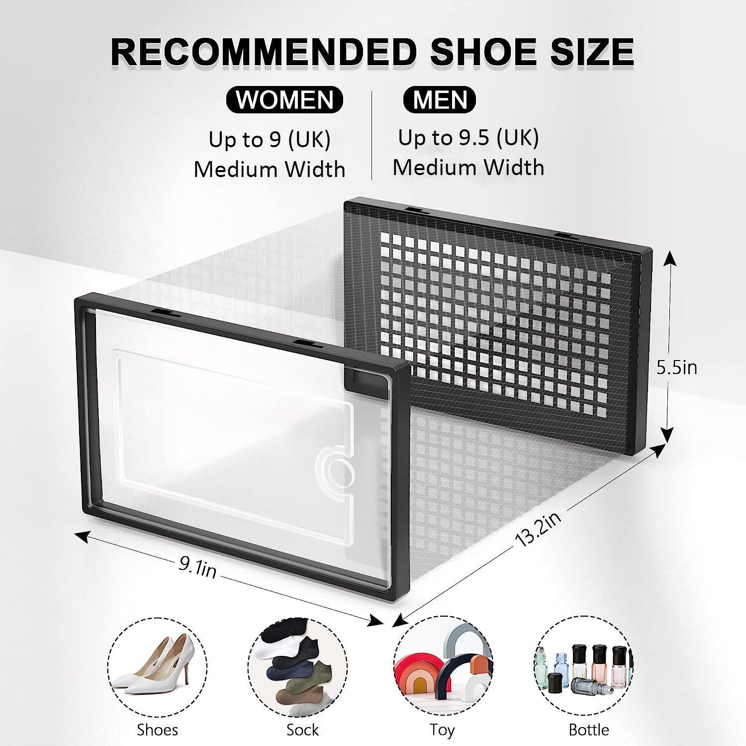 12 PK TRANSPARENT CLEAR SHOE STORAGE BOX RACK PLASTIC ORGANISER BOXES STACKABLE - Picture 7 of 19
