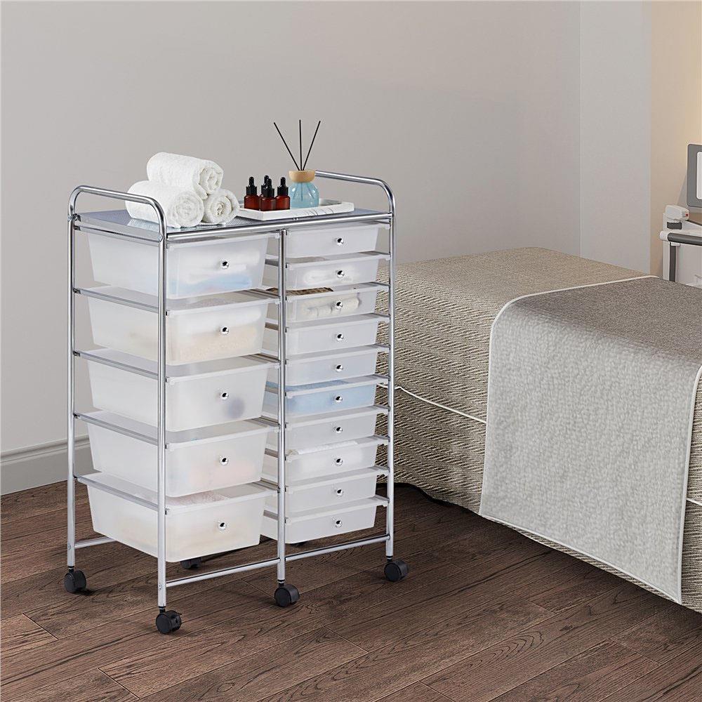 15 Drawers Storage Trolley Mobile Rolling Utility Cart Office Organizer - Picture 12 of 16
