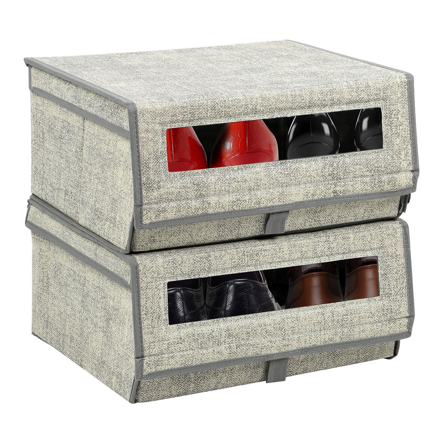 Shoe Storage Boxes Stackable Large Fabric Shoebox With Lid Fashion Beige