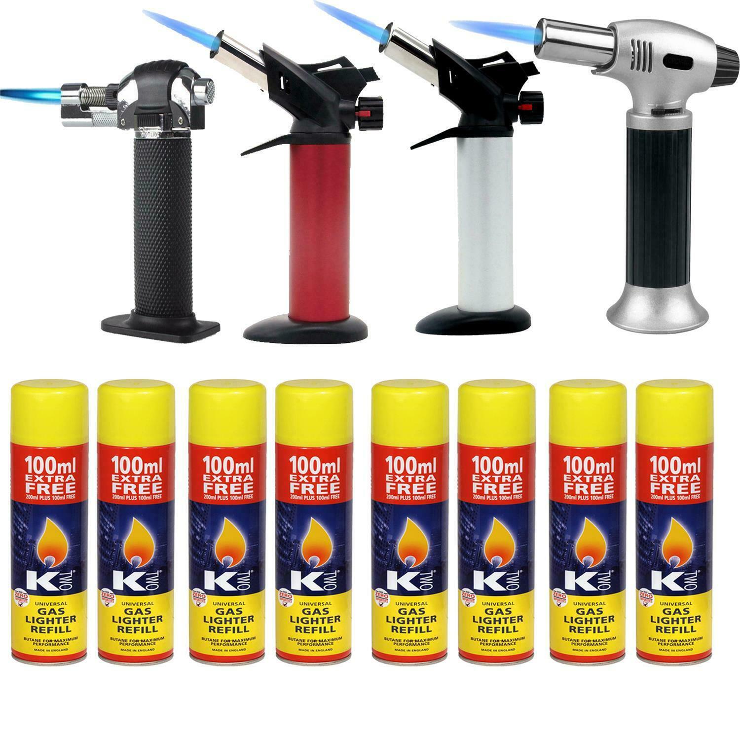 Kitchen Refillable Flamethrower Burner Butane Gas Flame Torch Safety Lock Silver