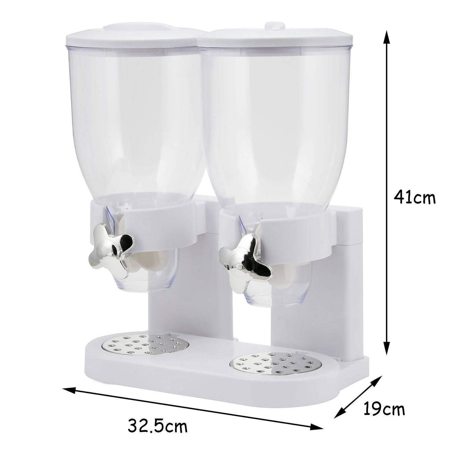 DRY FOOD STORAGE DOUBLE CEREAL DISPENSER PASTA CONTAINER MACHINE BLACK / WHITE