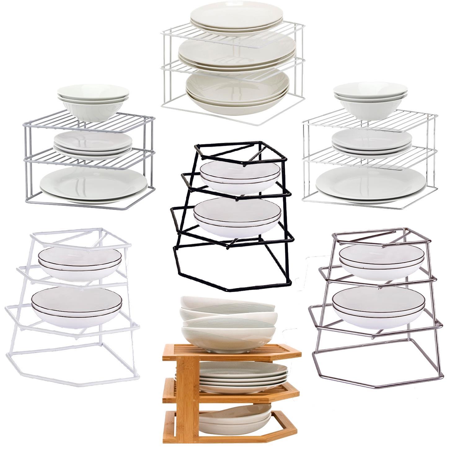 3/4 TIER CORNER KITCHEN PLATE RACK HOLDER STAND TIDY STORAGE ORGANISER