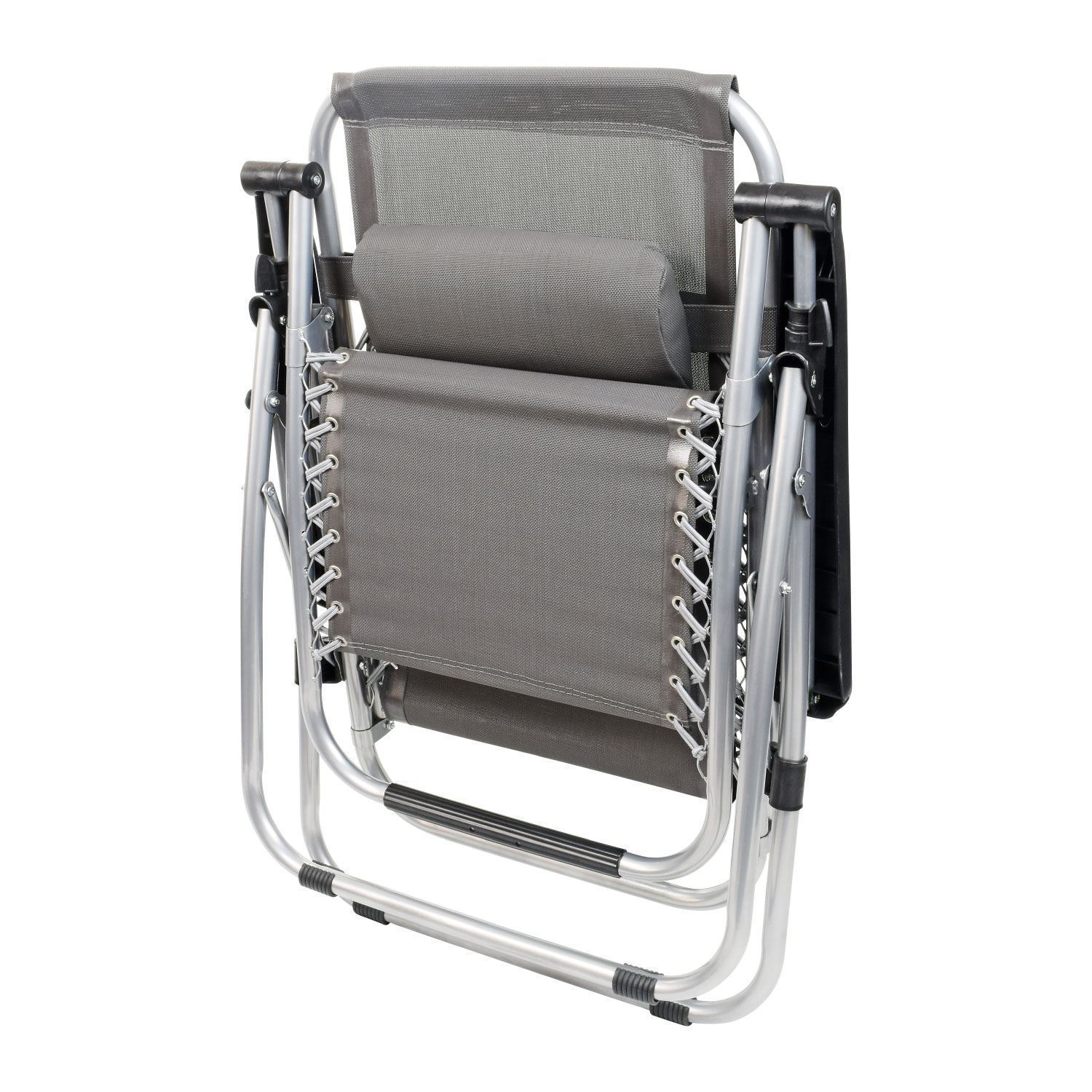 Grey Textoline Zero Gravity Chair Garden Pool Reclining Folding Sun